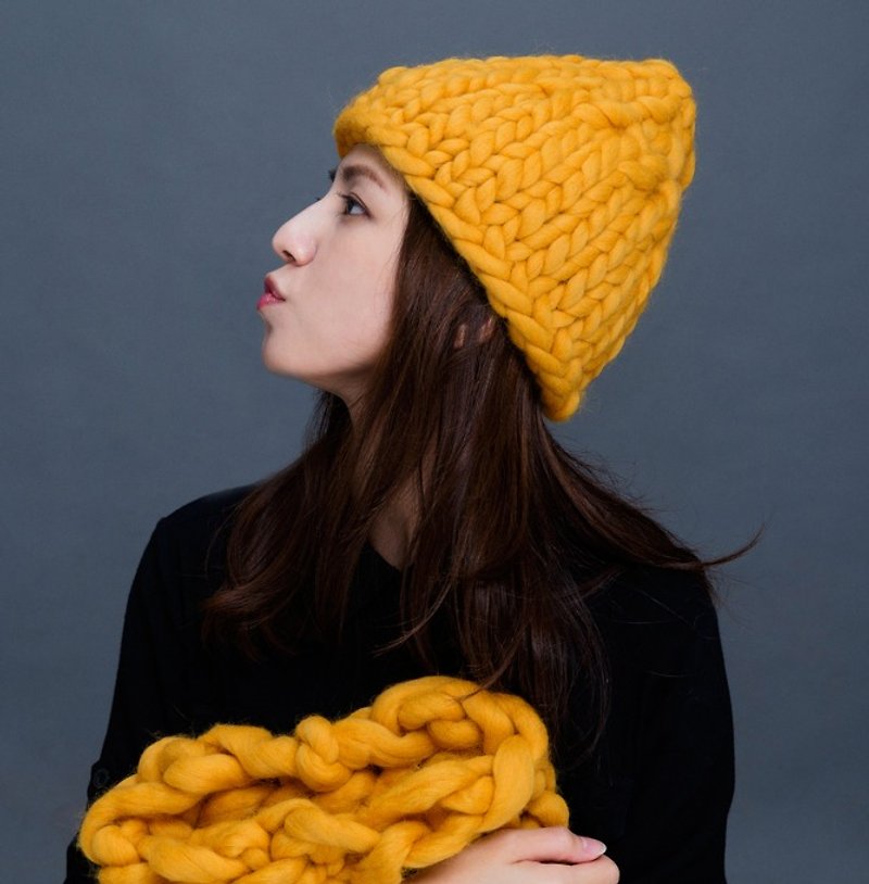 【MOUNTAIN HAND MADE】100% wool beanie /Mustard - Hats & Caps - Wool Yellow