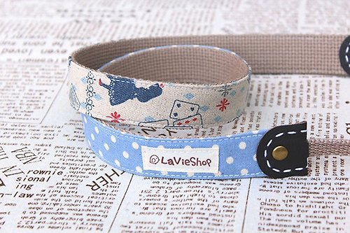 LaVieShop 拉米手作 愛麗絲的點點世界(水藍) 25mm手工 相機背帶 類單/底片機 可訂製