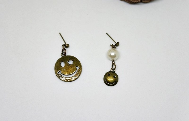 Alloy ＊Be happy every day ＊_Pin earrings-asymmetrical style- - Earrings & Clip-ons - Other Metals Brown