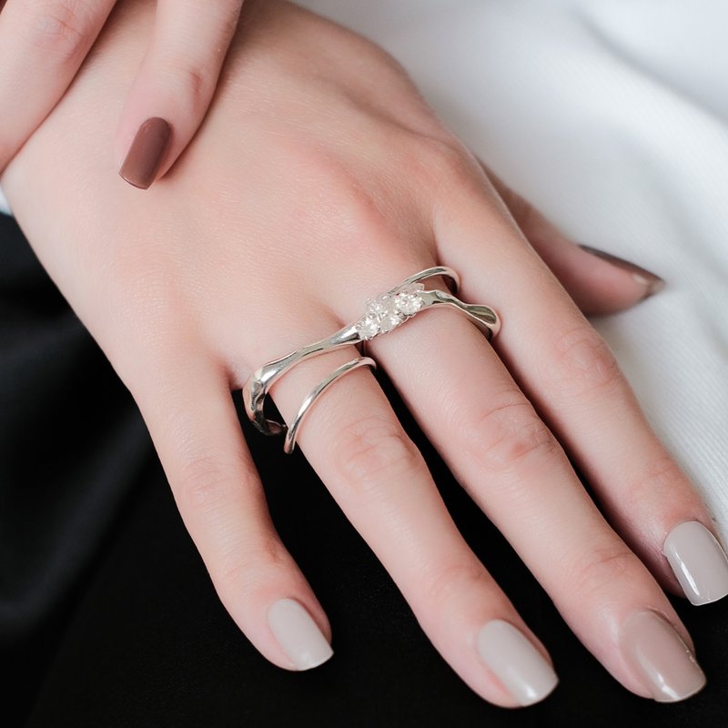 Space Ice - Magenta Mist - Ice Storm Double Finger Ring (Silver) - แหวนทั่วไป - เงินแท้ สีเงิน