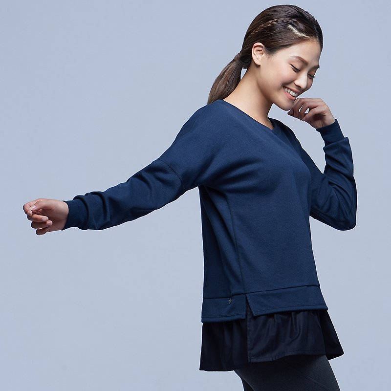 [MACACA] Warm shirt skirt round T-BRE3341 Zhangqing/Black - Women's Tops - Cotton & Hemp Blue