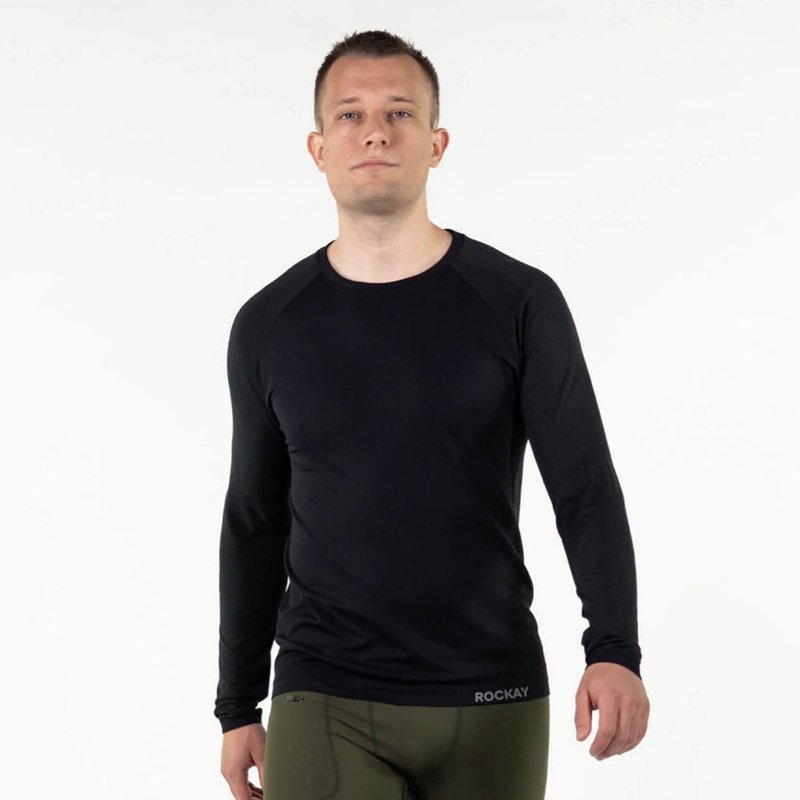 【ROCKAY】Seamless Wicking Long Sleeve Training Top (Men) - Black - Men's Sportswear Tops - Nylon Black