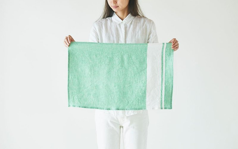 Chambray linen kitchen cloth (green × white) - ที่รองแก้ว - ผ้าฝ้าย/ผ้าลินิน สีเขียว