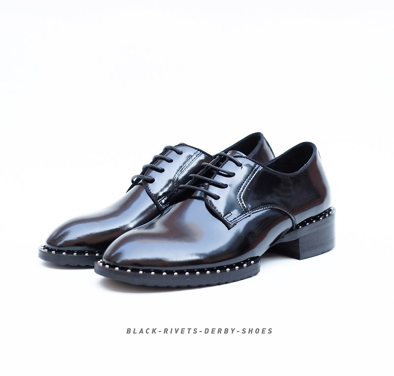 Black Rivtes Derby shoes - รองเท้าลำลองผู้หญิง - หนังแท้ สีดำ