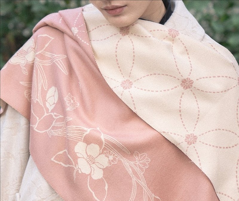 New Chinese retro Chinese style double-sided imitation cashmere shawl - ผ้าพันคอถัก - วัสดุอื่นๆ สึชมพู