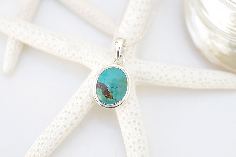 Light blue turquoise silver necklace - Necklaces - Stone Green