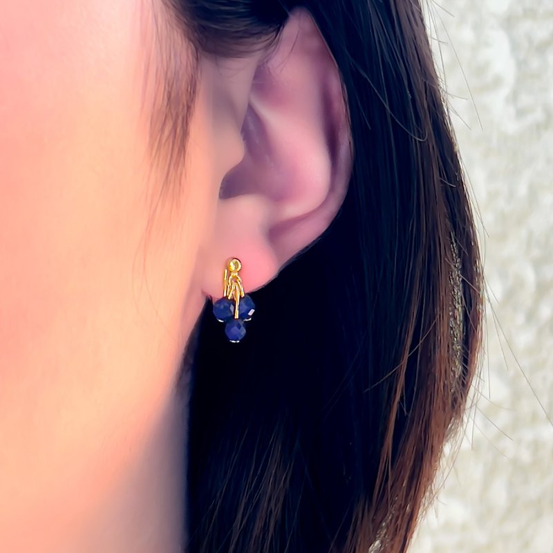 Lapis Lazuli Non-piercing earrings 【gift box】 - 耳環/耳夾/耳骨夾 - 半寶石 藍色