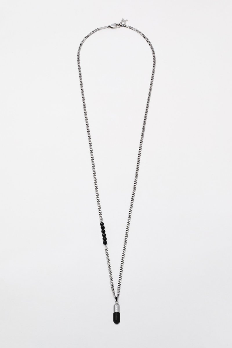 Capsule Necklace Silver & Black Onyx (760mm) 頸鍊 - 項鍊 - 不鏽鋼 