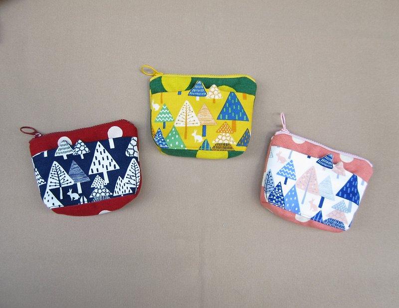*1 + 1 = 5 / modeling pocket purse / forest trees yellow green money* - Coin Purses - Cotton & Hemp Multicolor