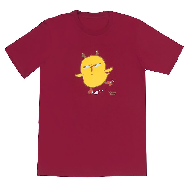 Warbie ice-skating T-shirt  (Maroon) - 中性衛衣/T 恤 - 棉．麻 紅色