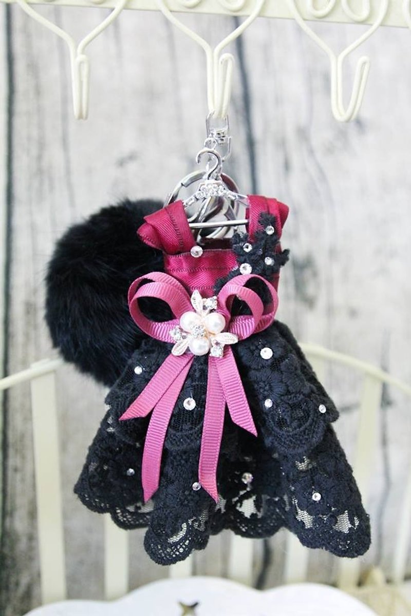 Sweet House black lace dress strap - Keychains - Cotton & Hemp Black