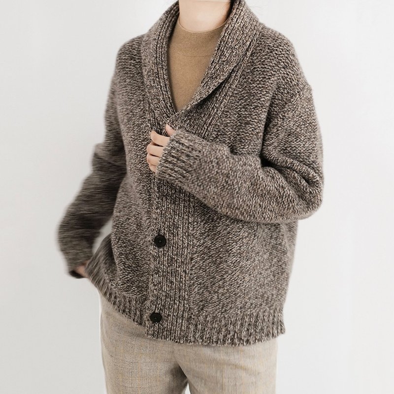 Chestnut Clothing Institute | Independently designed mochi flower yarn, extra fine merino wool, heavy knitted shawl collar sweater - Women's Sweaters - Wool 