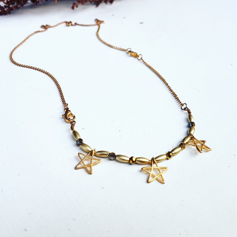 Copper hand made _ small star bronze gold crystal bracelet _ necklace activity dual-use design - สร้อยคอ - คริสตัล สีทอง