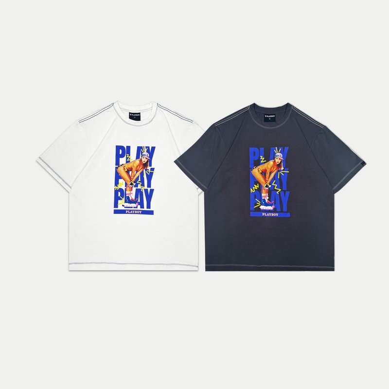 Hate Monday'' X PLAYBOY - TEE短袖上衣(PBHM-SS24T44) - เสื้อฮู้ด - ผ้าฝ้าย/ผ้าลินิน สีเงิน