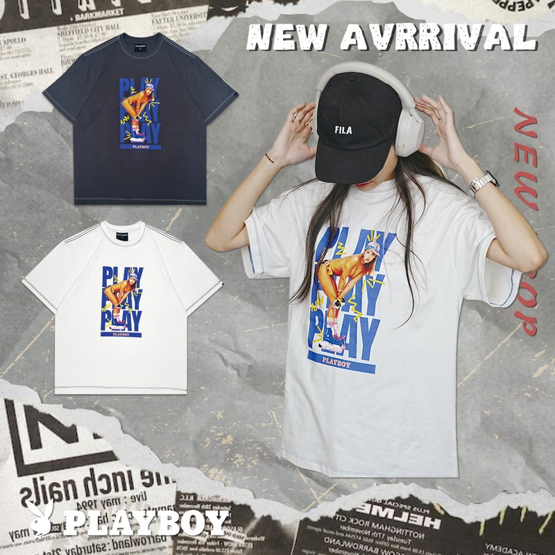 Hate Monday'' X PLAYBOY - TEE短袖上衣(PBHM-SS24T44) - 帽T/大學T - 棉．麻 銀色