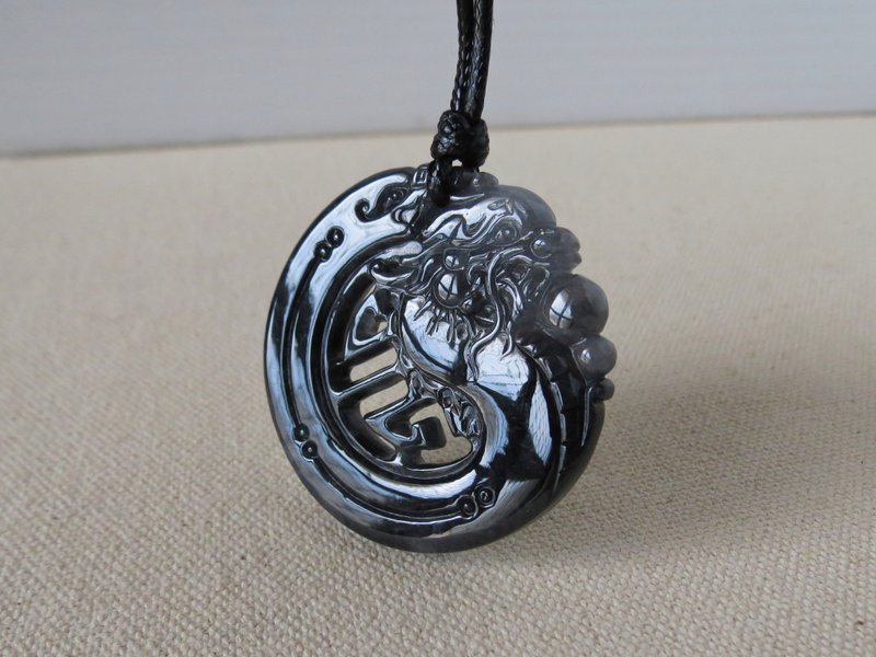 Benming Year [Dragon] Black Ice Black Chicken Jade Korean Wax Thread Necklace * Lucky, ward off evil, and prevent villains - สร้อยคอยาว - เครื่องเพชรพลอย สีดำ