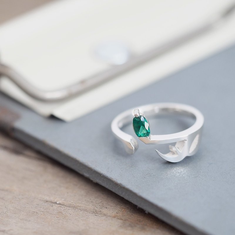 Emerald 16th Note Ring Silver 925 - แหวนทั่วไป - โลหะ สีเขียว