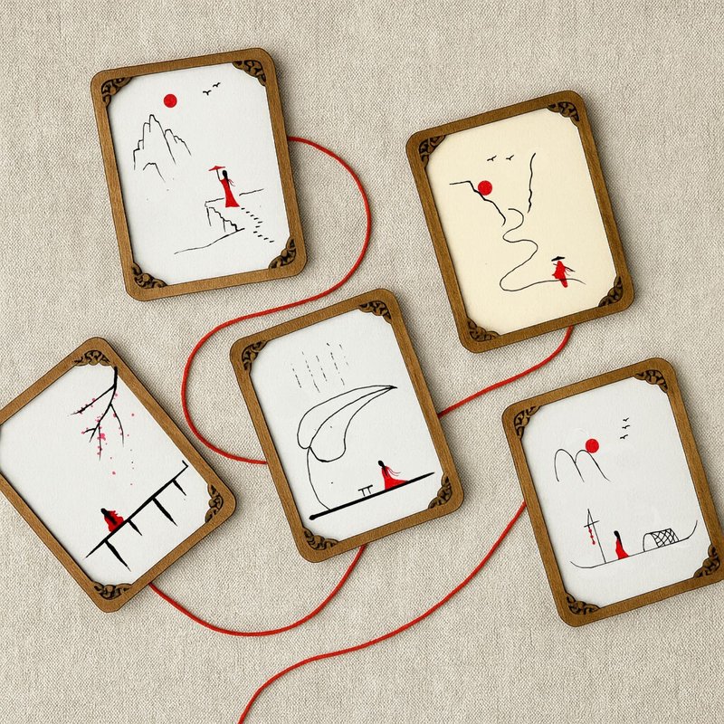 手繪  迷你木框畫  獨立女性・她的山海5入隨機 手繪原作 - 擺飾/家飾品 - 紙 黑色