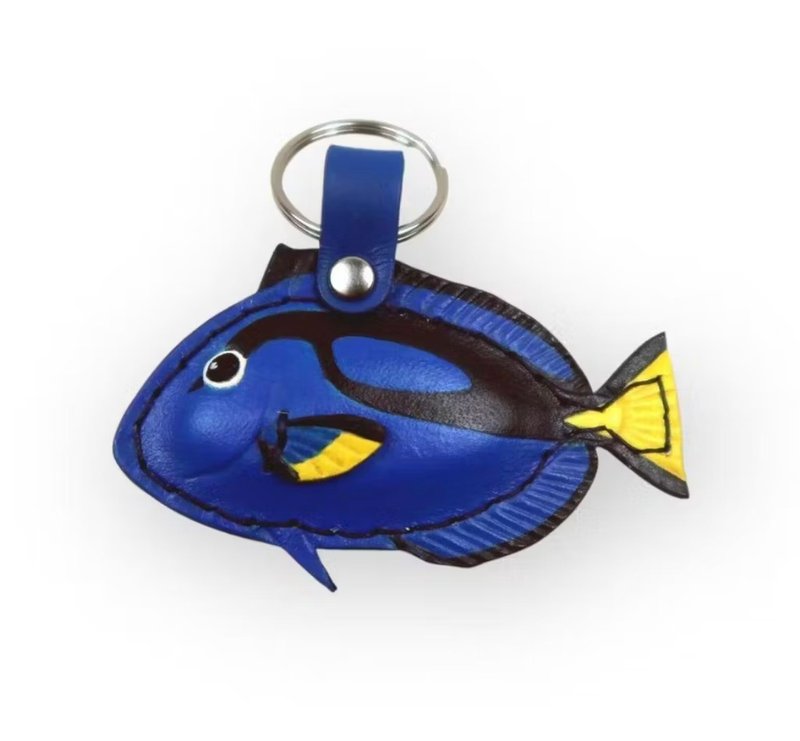 PIN-YI 擬刺尾鯛皮革吊飾、鑰匙圈、海洋生物、藍倒吊 - 鑰匙圈/鑰匙包 - 真皮 多色