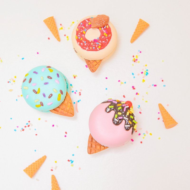 Freckle girl 夏祭甜品冰淇淋馬卡龍 吊飾 - 鑰匙圈/鑰匙包 - 黏土 多色