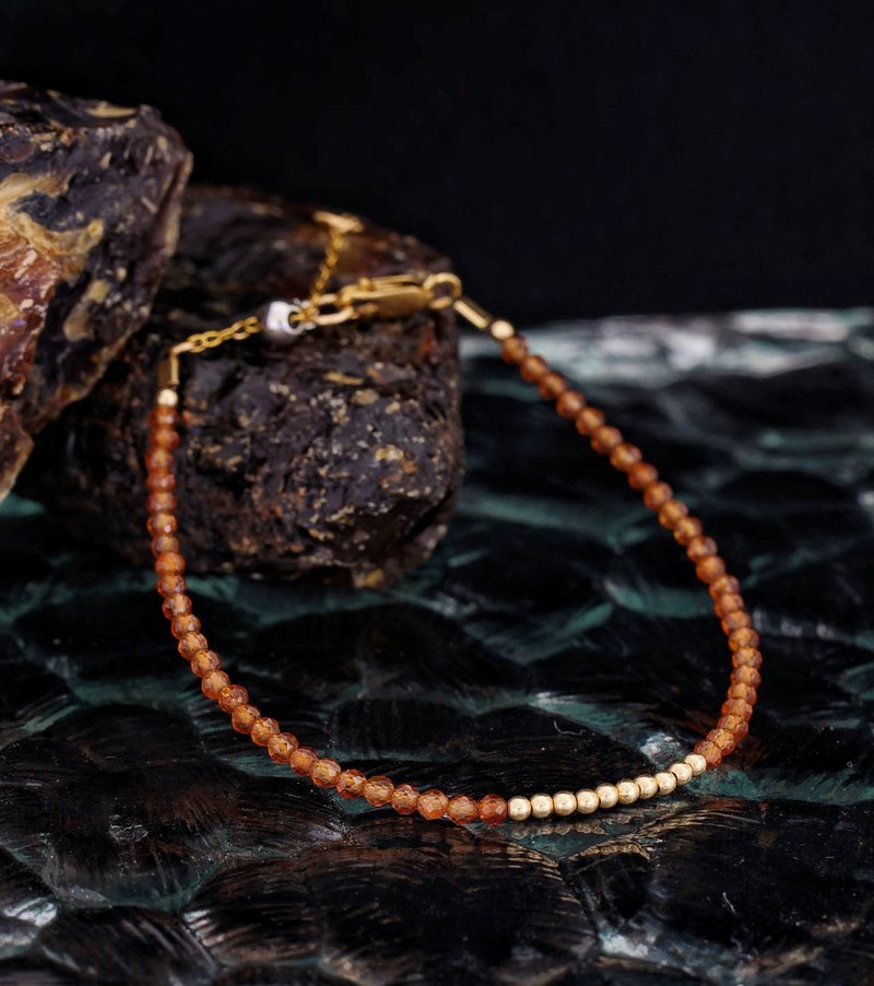 記憶合金水晶手鍊系列 橙石榴石 14K包金 GF 手鍊 - 手鍊/手環 - 寶石 