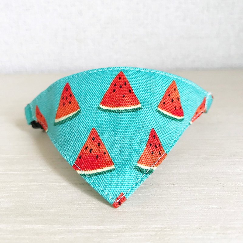 [Watermelon pattern] Bandana-style safety collar for cats Safety collar Cat collar - Collars & Leashes - Cotton & Hemp Green