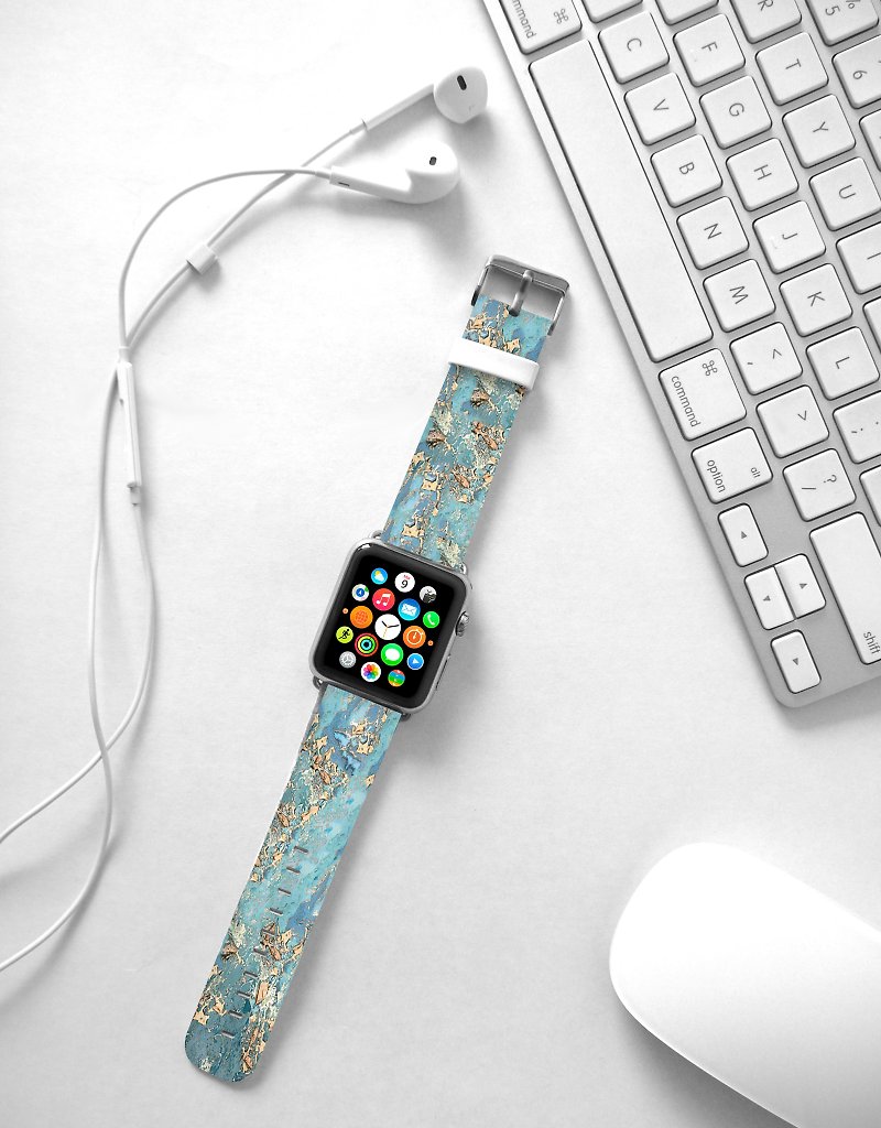 Ocean Blue Teal Agate marble leather strap Apple Watch Band for all Series -305 - สายนาฬิกา - หนังแท้ สีเขียว