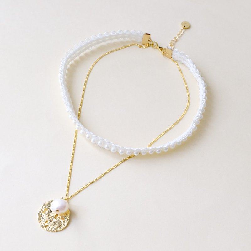 ALYSSA & JAMES white natural pearl bump metal pendant necklace choker - Necklaces - Pearl White