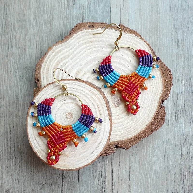 Misssheep-A16-color ethnic style South American wax line braided brass bead earrings - Earrings & Clip-ons - Other Materials 