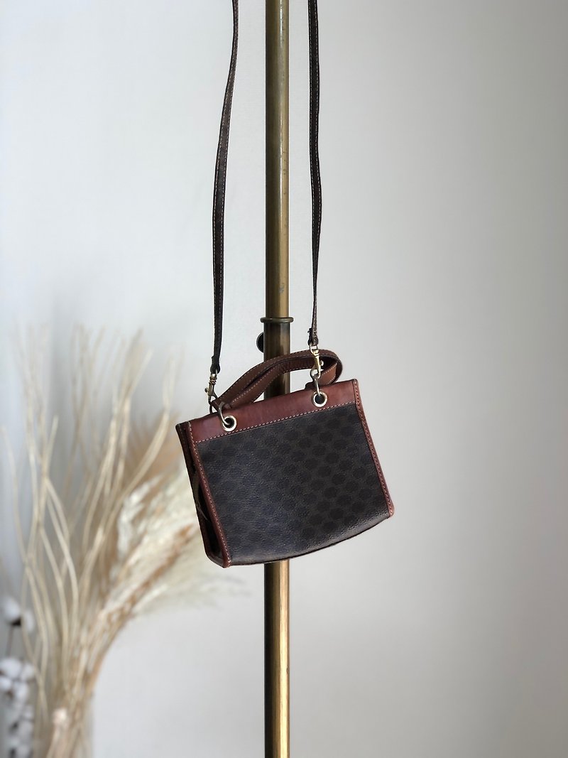 [Direct from Japan, branded used bag] CELINE Macadam shoulder bag, Brown leather, handbag, mini bag, 2way xmjn78 - Messenger Bags & Sling Bags - Genuine Leather Brown
