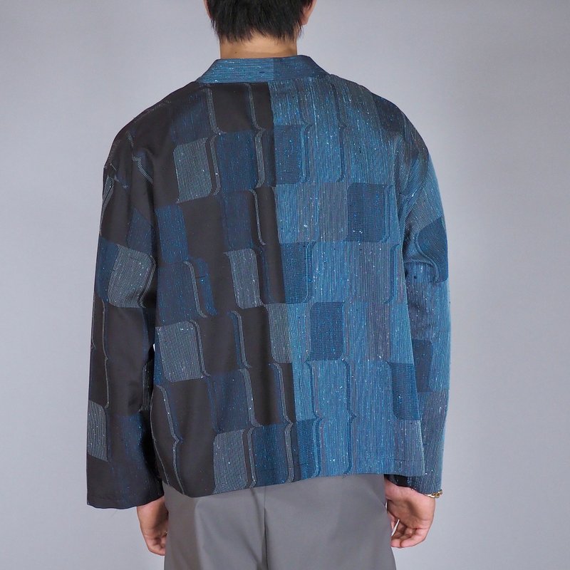 【日本製造】復古和服翻拍、長袖襯衫男式 M~L、靛藍、黑色 - 男襯衫/休閒襯衫 - 絲．絹 藍色
