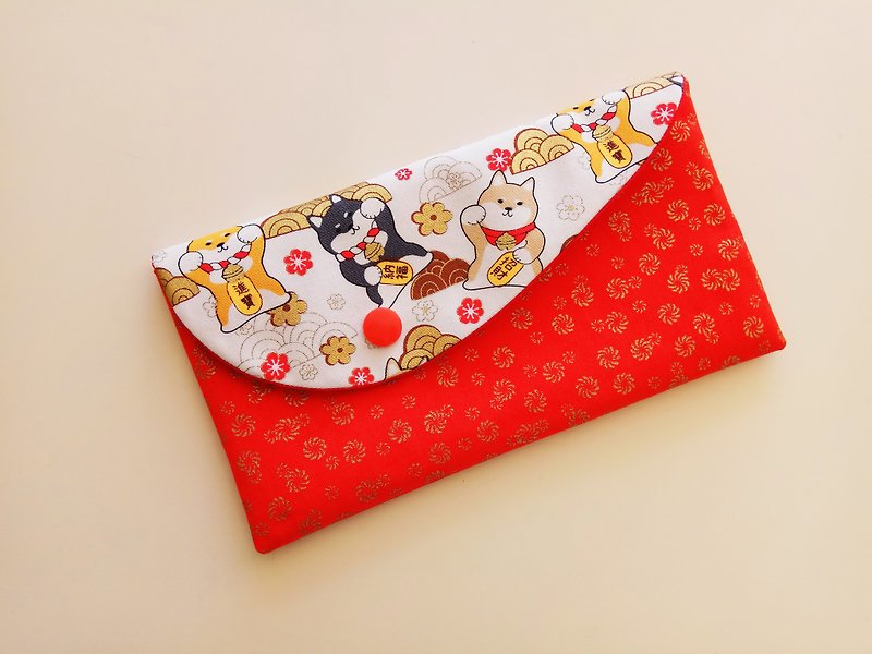 Lucky Fortune Bower Dog Red Bag New Year Red Bag Passbook Bag - กระเป๋าสตางค์ - ผ้าฝ้าย/ผ้าลินิน สีแดง