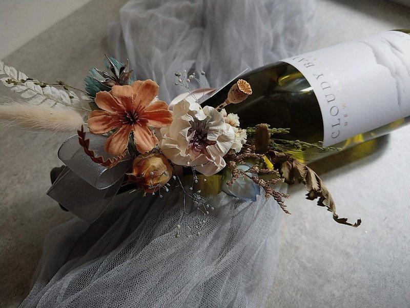 [カスタマイズ] お祝いのワインの花瓶の花 - 手首の花として使用できます - ドライフラワー・ブーケ - 寄せ植え・花 ブルー