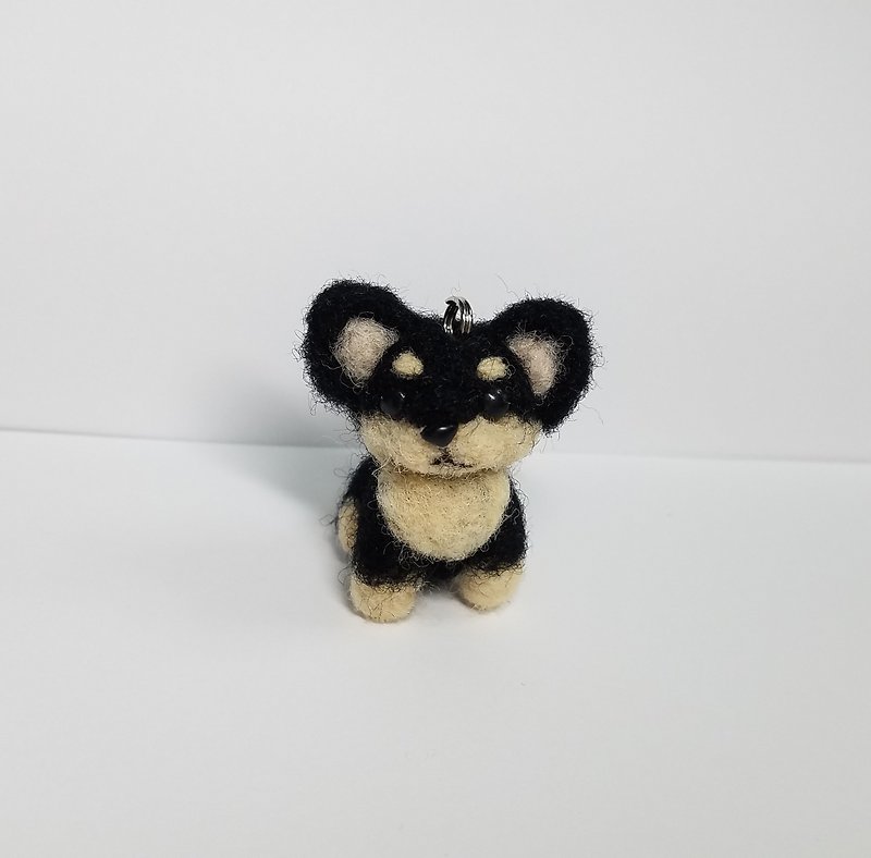 Wool felt chihuahua key chain with handmade name - Pet Toys - Wool Black