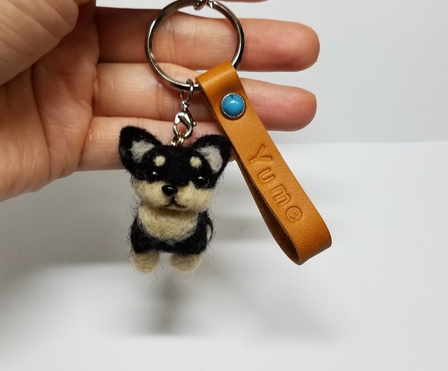 『2年保証』 羊毛フェルト チワワキーホルダー ネーム入り ハンドメイド 羊毛フェルト