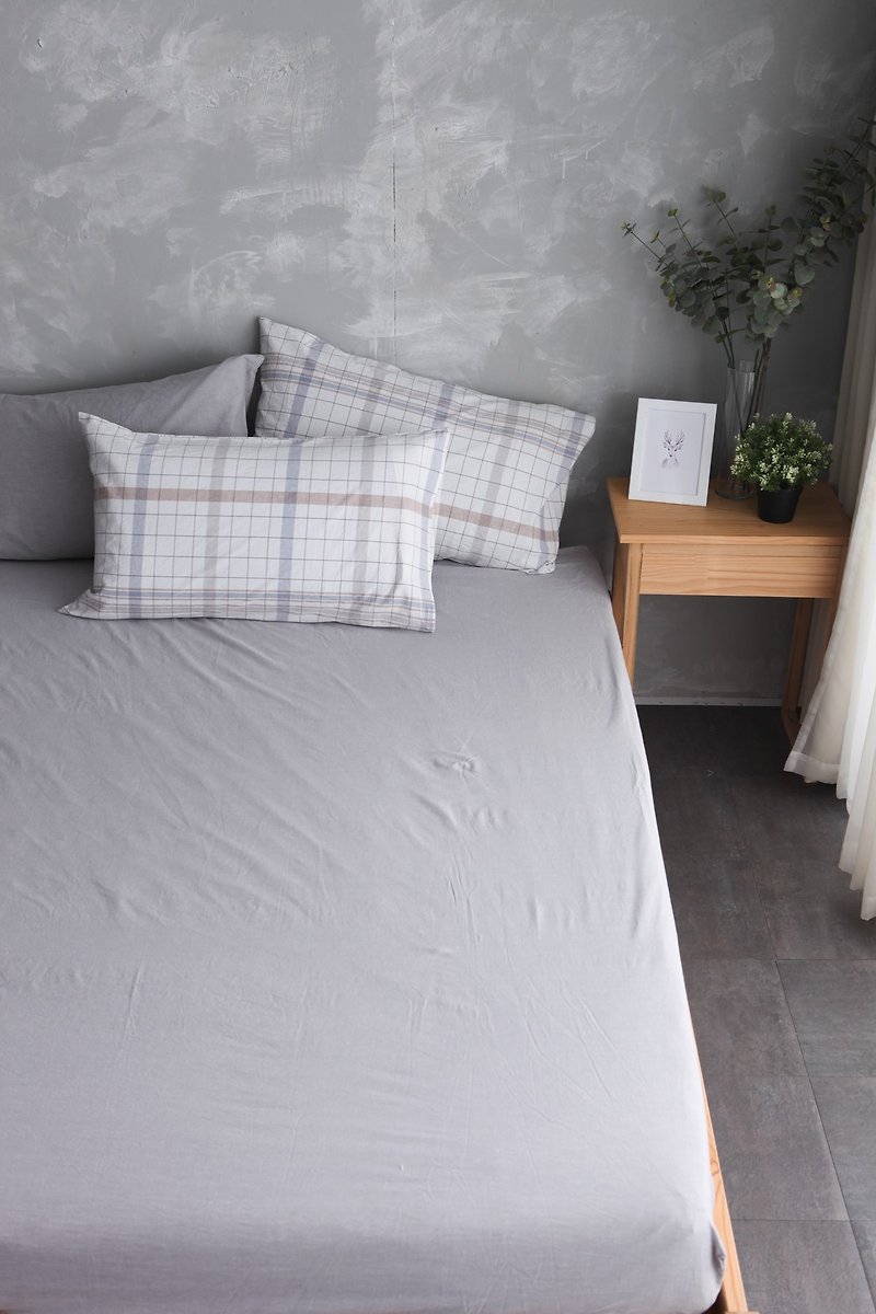 天然水洗棉床包枕套組- 白 x 灰 - 寢具/床單/被套 - 棉．麻 灰色