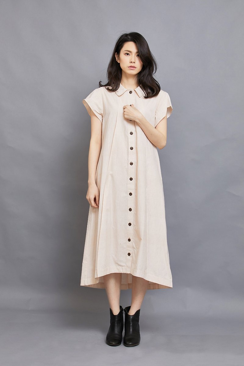 triangle pleats dress - short sleeve-rose - One Piece Dresses - Cotton & Hemp White