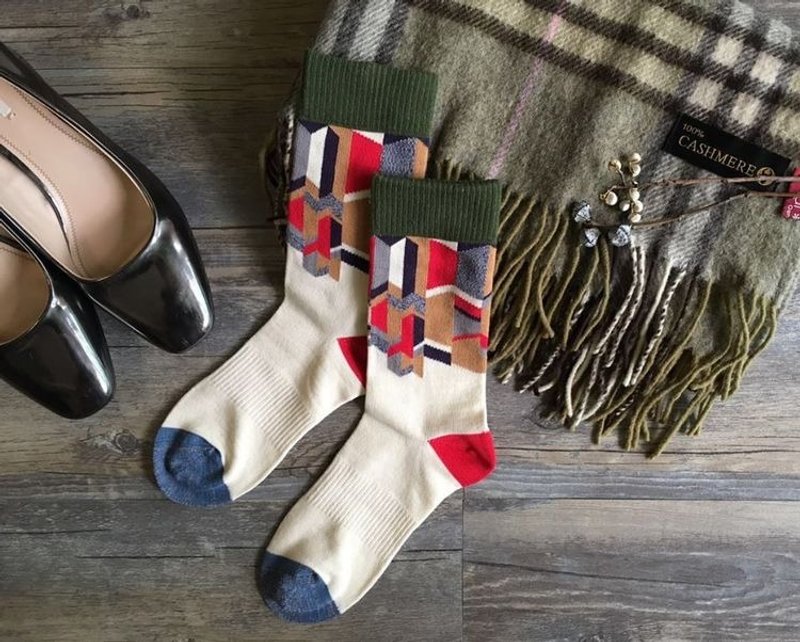 GillianSun Socks Collection 【HOT 熱銷款】1609GN_Splice - 襪子 - 棉．麻 白色