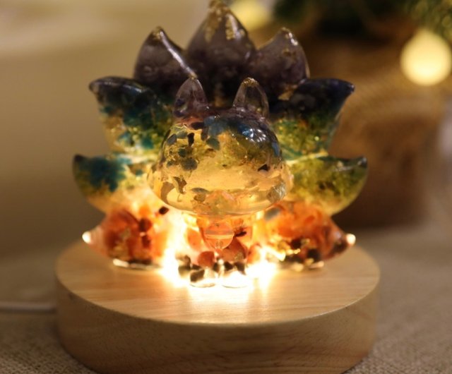 客製化禮物】療癒彩虹九尾狐狸-水晶礦石奧剛狐狸擺件Orgonite M31仙女