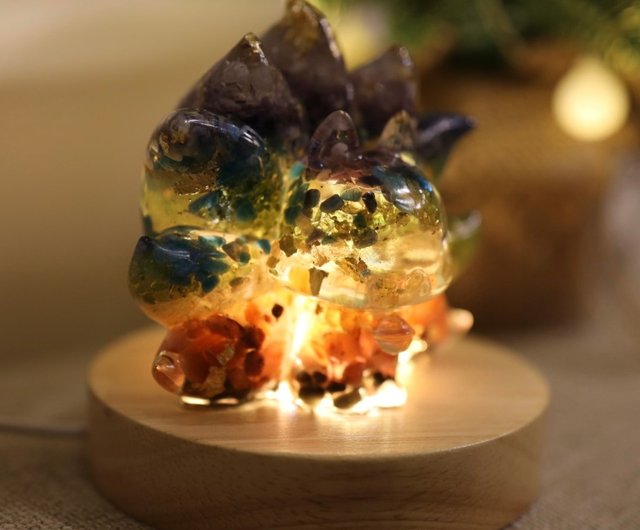 客製化禮物】療癒彩虹九尾狐狸-水晶礦石奧剛狐狸擺件Orgonite M31仙女