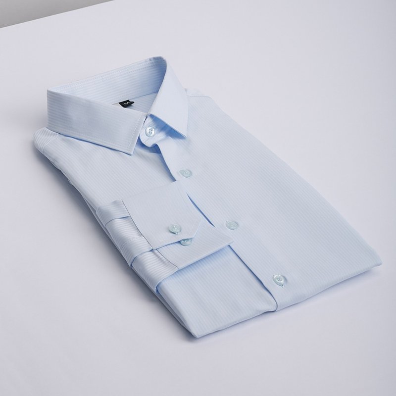 Blue straight stripe shirt - a pinstripe blue shirt that goes well with all kinds of ties - เสื้อเชิ้ตผู้ชาย - ผ้าฝ้าย/ผ้าลินิน สีน้ำเงิน