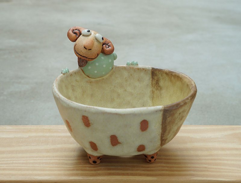 Plant pot with a goat ,lithops,cactus,ceramics,pottery,handmade - Pottery & Ceramics - Pottery Brown