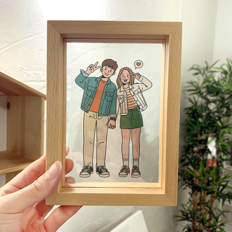 Customized transparent photo frame Q version couple photo Valentine's Day gift - กรอบรูป - ไม้ 