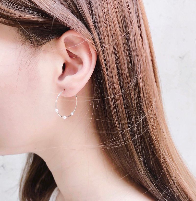 珍珠星斗 925純銀 手工耳環 - 耳環/耳夾 - 其他金屬 白色