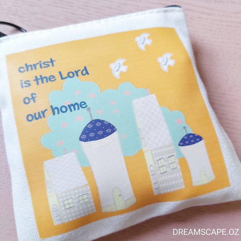 Christ is the Lord of our home small pouch 基督是我一家之主化妝袋 - 化妝包/收納袋 - 棉．麻 橘色
