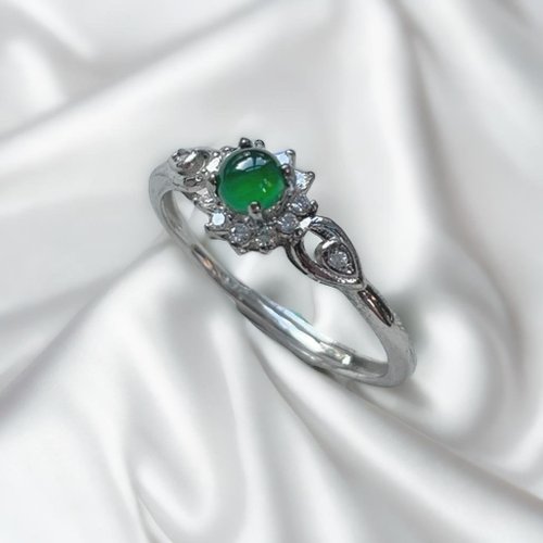 瓔珞珠寶盒 E.L.Jewelry Box 冰綠翡翠蛋面925純銀鑲嵌戒指 | 天然玉翡翠A貨
