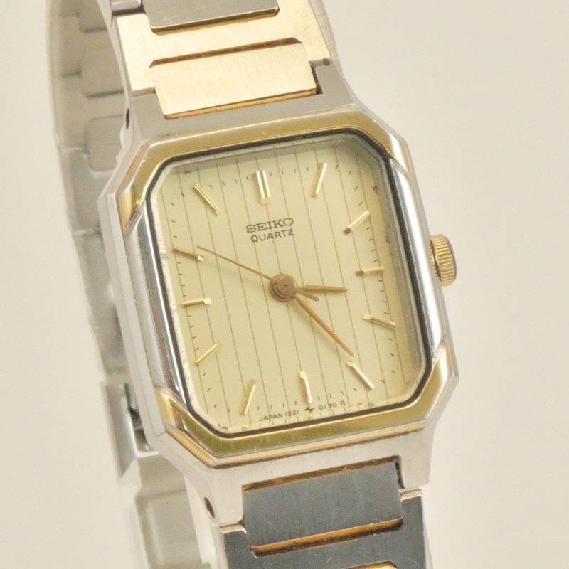 送料無料 Vintage SEIKO 女性用腕時計クォーツ Ref.1221-5060 ゴールド文字盤 タンクシェイプ SGP  手錶 古董錶 復古手錶 日本 - 女錶 - 不鏽鋼 金色