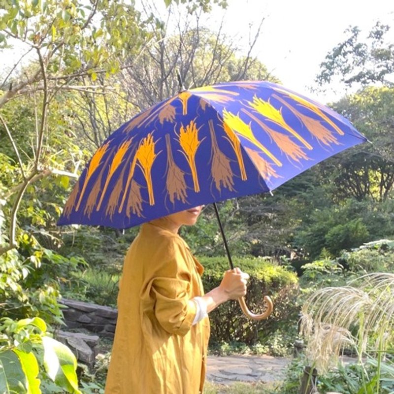 Long umbrella (for both sunny and rainy days) "Rice" is delicious! _Navy - Other - Cotton & Hemp 