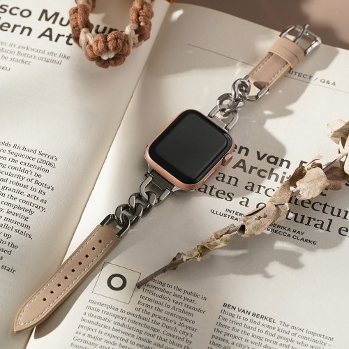 W.WEAR 時間穿搭 Apple watch - 真皮拼接單鏈蘋果錶帶