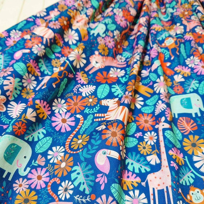 【Made to order】Cute Safari Skirt / made in JAPAN / USA fabric One size fits all - กระโปรง - ผ้าฝ้าย/ผ้าลินิน สีน้ำเงิน